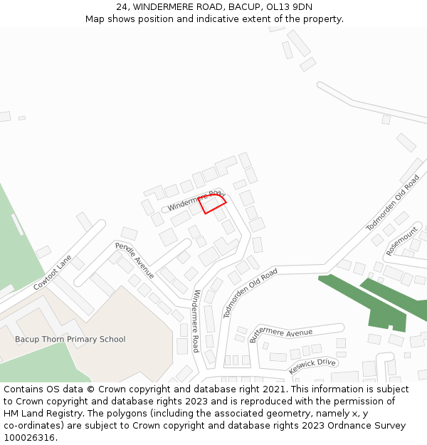 24, WINDERMERE ROAD, BACUP, OL13 9DN: Location map and indicative extent of plot