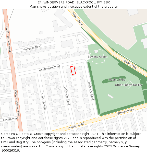 24, WINDERMERE ROAD, BLACKPOOL, FY4 2BX: Location map and indicative extent of plot