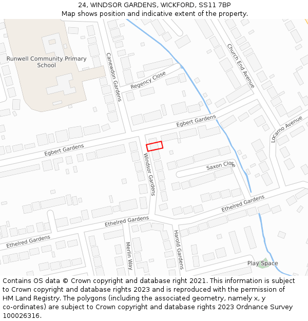 24, WINDSOR GARDENS, WICKFORD, SS11 7BP: Location map and indicative extent of plot