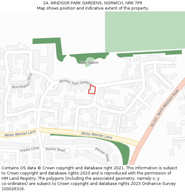 24, WINDSOR PARK GARDENS, NORWICH, NR6 7PR: Location map and indicative extent of plot