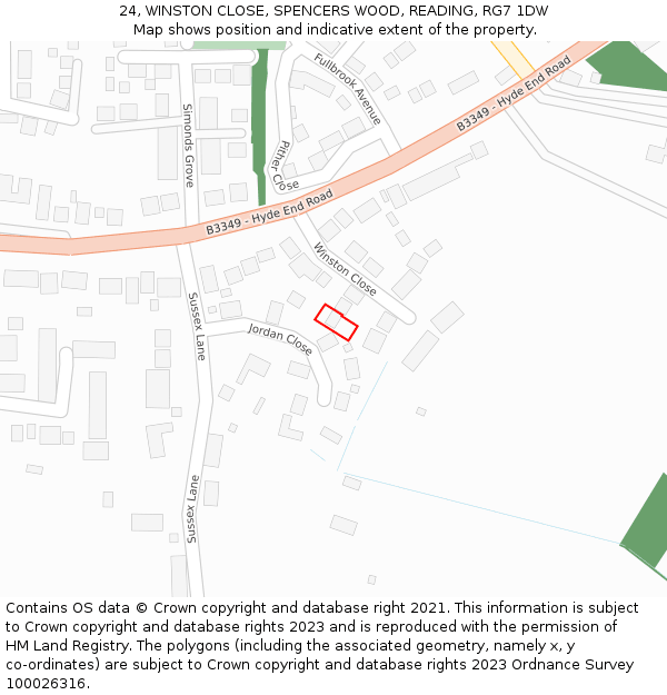 24, WINSTON CLOSE, SPENCERS WOOD, READING, RG7 1DW: Location map and indicative extent of plot