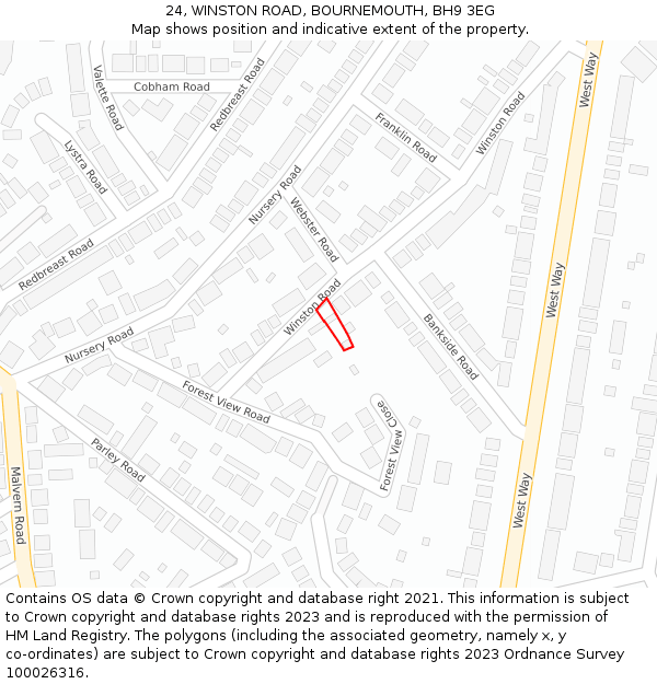 24, WINSTON ROAD, BOURNEMOUTH, BH9 3EG: Location map and indicative extent of plot