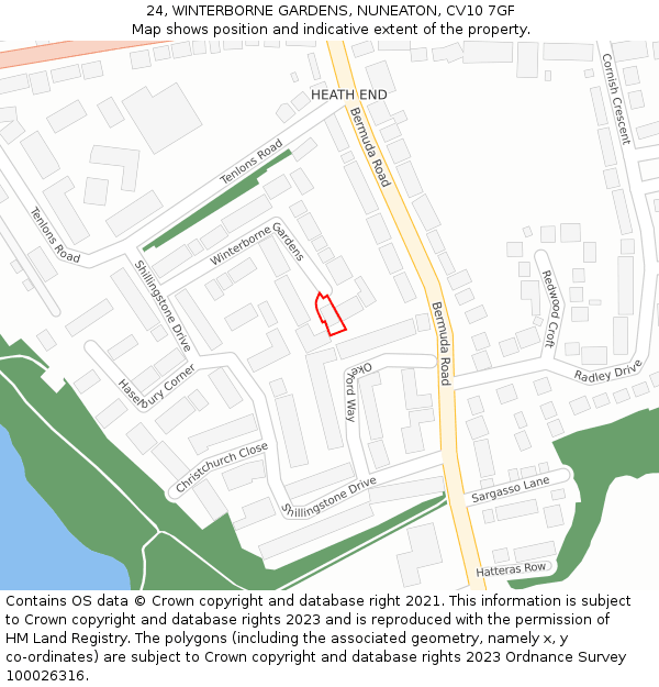 24, WINTERBORNE GARDENS, NUNEATON, CV10 7GF: Location map and indicative extent of plot