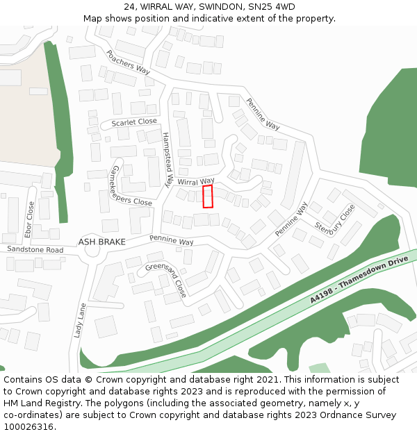 24, WIRRAL WAY, SWINDON, SN25 4WD: Location map and indicative extent of plot