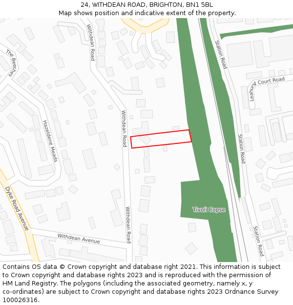 24, WITHDEAN ROAD, BRIGHTON, BN1 5BL: Location map and indicative extent of plot