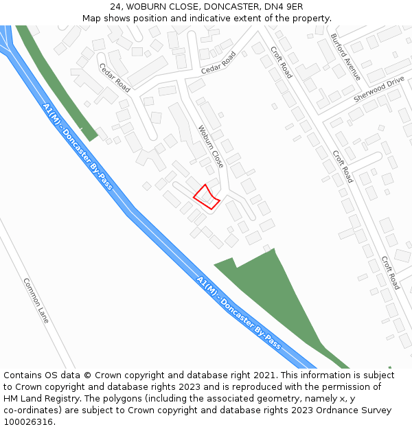 24, WOBURN CLOSE, DONCASTER, DN4 9ER: Location map and indicative extent of plot