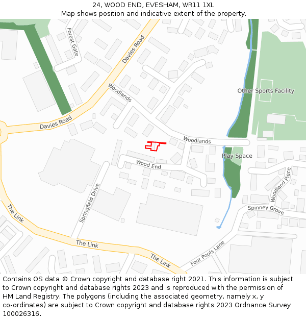 24, WOOD END, EVESHAM, WR11 1XL: Location map and indicative extent of plot