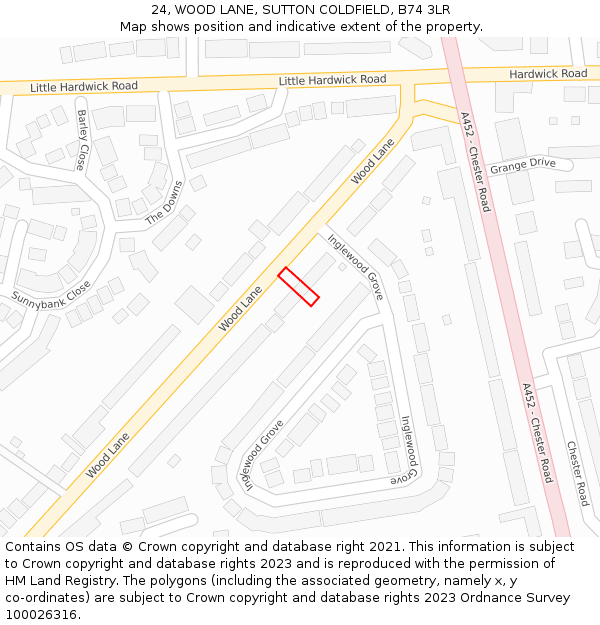 24, WOOD LANE, SUTTON COLDFIELD, B74 3LR: Location map and indicative extent of plot