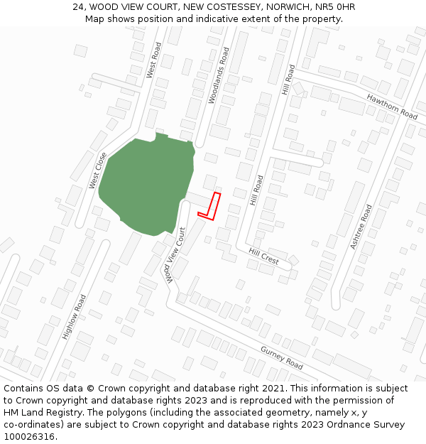 24, WOOD VIEW COURT, NEW COSTESSEY, NORWICH, NR5 0HR: Location map and indicative extent of plot