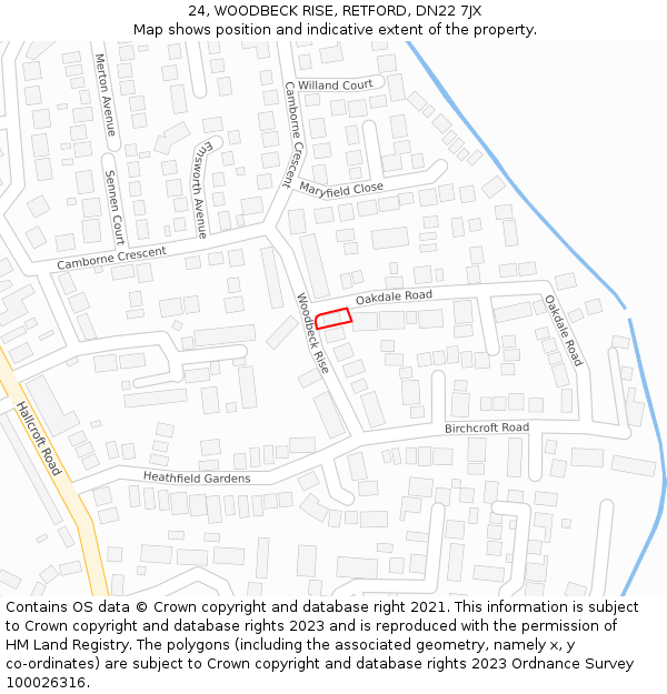 24, WOODBECK RISE, RETFORD, DN22 7JX: Location map and indicative extent of plot