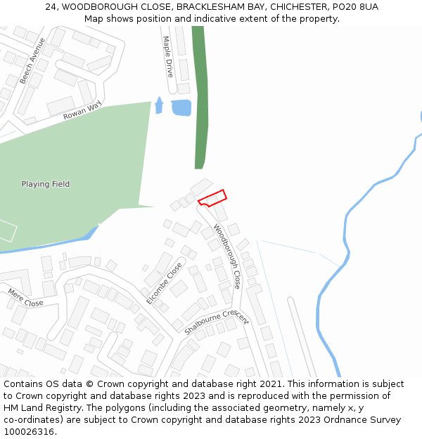 24, WOODBOROUGH CLOSE, BRACKLESHAM BAY, CHICHESTER, PO20 8UA: Location map and indicative extent of plot