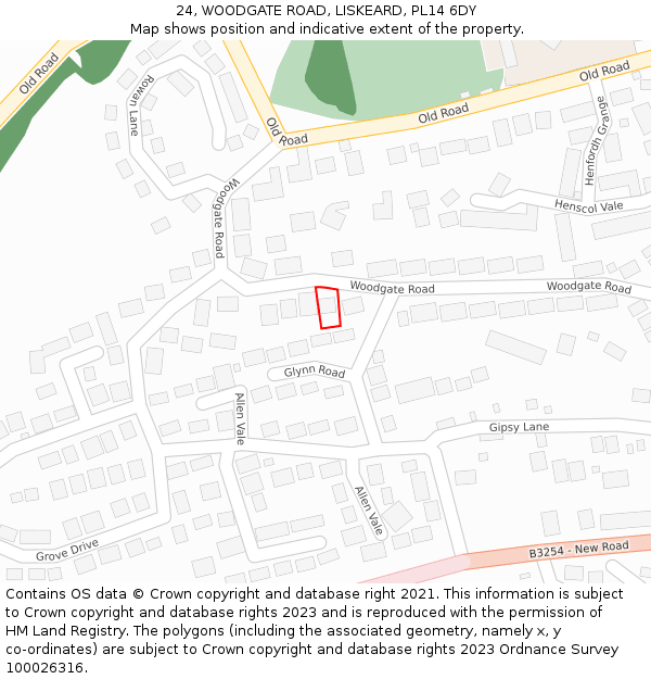 24, WOODGATE ROAD, LISKEARD, PL14 6DY: Location map and indicative extent of plot