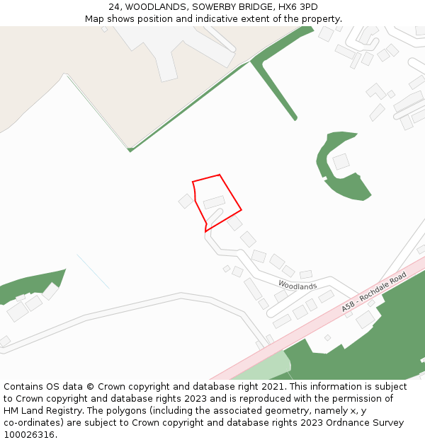 24, WOODLANDS, SOWERBY BRIDGE, HX6 3PD: Location map and indicative extent of plot