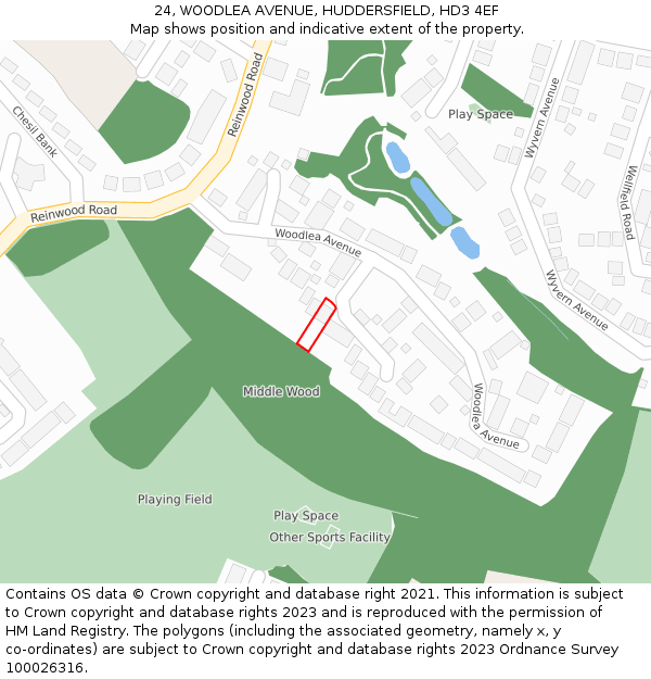 24, WOODLEA AVENUE, HUDDERSFIELD, HD3 4EF: Location map and indicative extent of plot