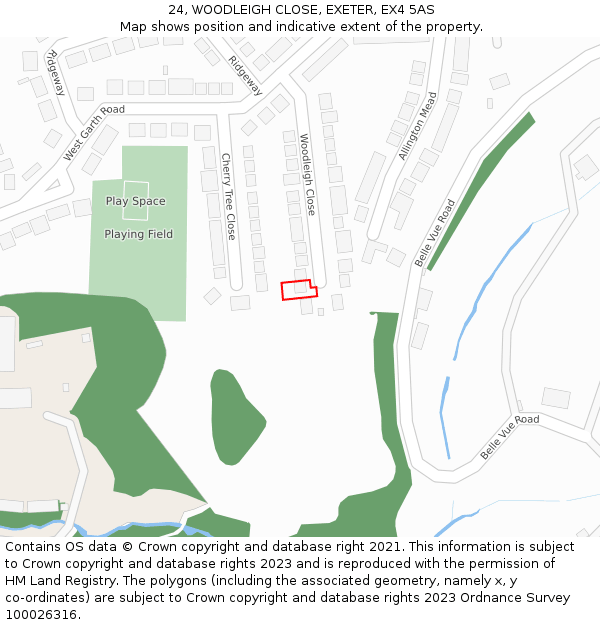 24, WOODLEIGH CLOSE, EXETER, EX4 5AS: Location map and indicative extent of plot