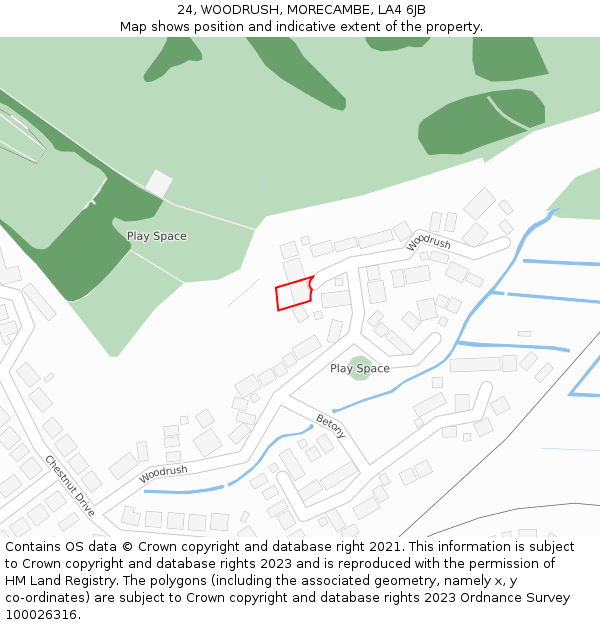 24, WOODRUSH, MORECAMBE, LA4 6JB: Location map and indicative extent of plot