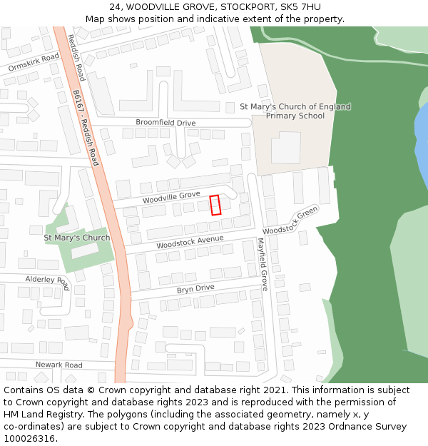 24, WOODVILLE GROVE, STOCKPORT, SK5 7HU: Location map and indicative extent of plot