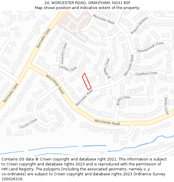 24, WORCESTER ROAD, GRANTHAM, NG31 8SF: Location map and indicative extent of plot