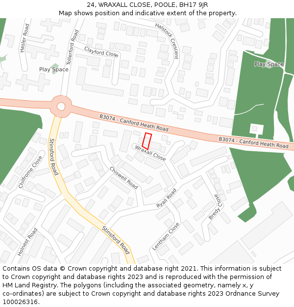 24, WRAXALL CLOSE, POOLE, BH17 9JR: Location map and indicative extent of plot