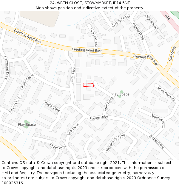 24, WREN CLOSE, STOWMARKET, IP14 5NT: Location map and indicative extent of plot