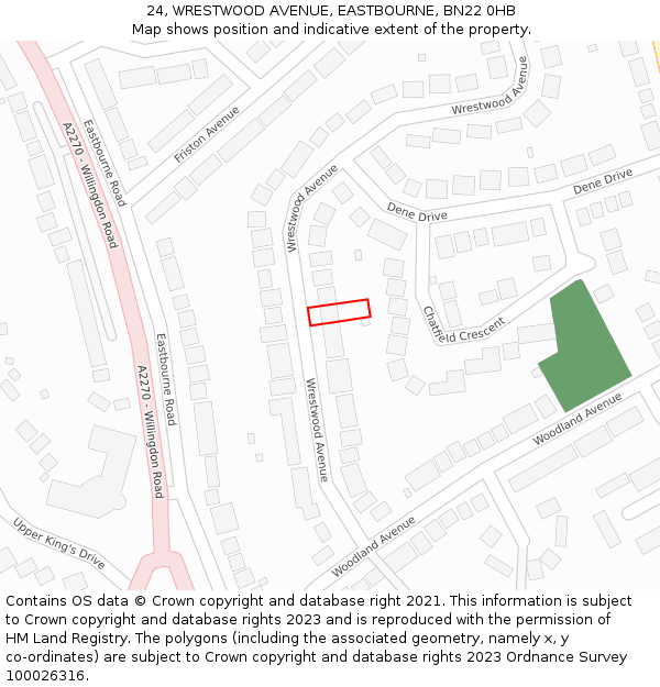 24, WRESTWOOD AVENUE, EASTBOURNE, BN22 0HB: Location map and indicative extent of plot