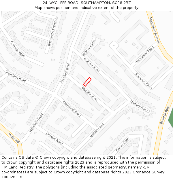 24, WYCLIFFE ROAD, SOUTHAMPTON, SO18 2BZ: Location map and indicative extent of plot