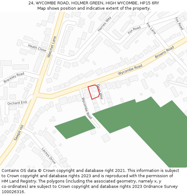 24, WYCOMBE ROAD, HOLMER GREEN, HIGH WYCOMBE, HP15 6RY: Location map and indicative extent of plot