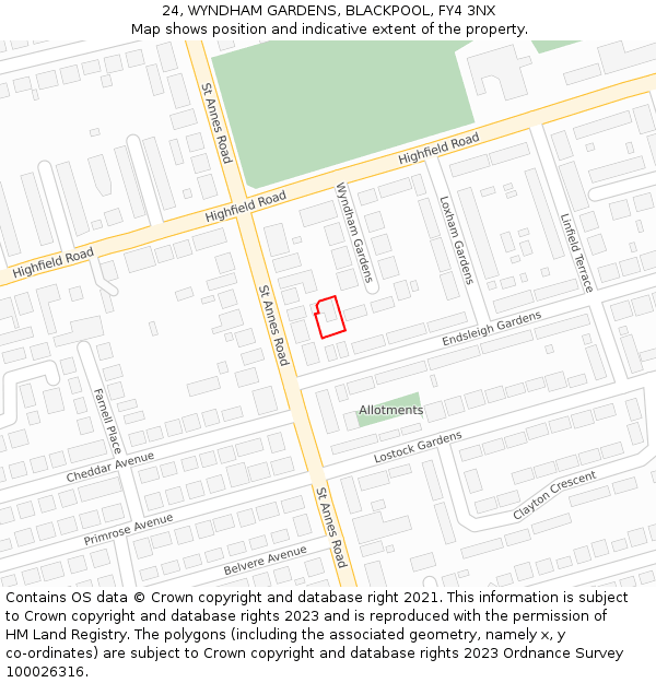 24, WYNDHAM GARDENS, BLACKPOOL, FY4 3NX: Location map and indicative extent of plot