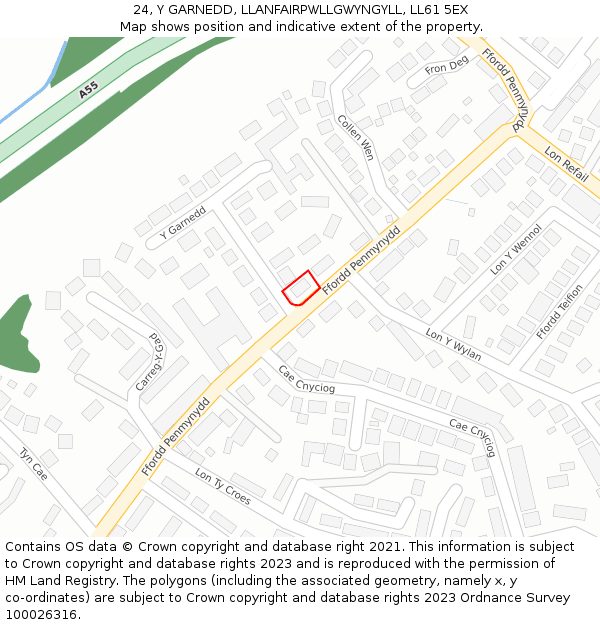 24, Y GARNEDD, LLANFAIRPWLLGWYNGYLL, LL61 5EX: Location map and indicative extent of plot