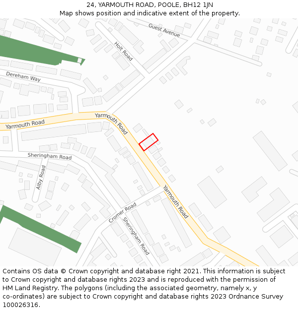 24, YARMOUTH ROAD, POOLE, BH12 1JN: Location map and indicative extent of plot