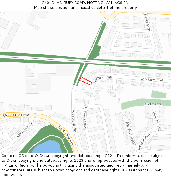 240, CHARLBURY ROAD, NOTTINGHAM, NG8 1NJ: Location map and indicative extent of plot