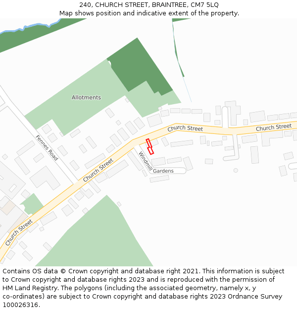 240, CHURCH STREET, BRAINTREE, CM7 5LQ: Location map and indicative extent of plot