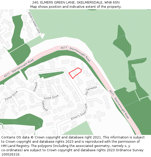 240, ELMERS GREEN LANE, SKELMERSDALE, WN8 6SN: Location map and indicative extent of plot