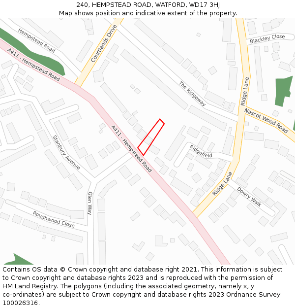 240, HEMPSTEAD ROAD, WATFORD, WD17 3HJ: Location map and indicative extent of plot