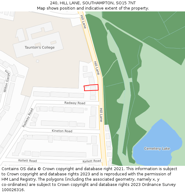 240, HILL LANE, SOUTHAMPTON, SO15 7NT: Location map and indicative extent of plot