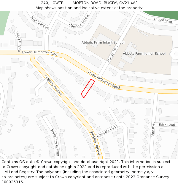 240, LOWER HILLMORTON ROAD, RUGBY, CV21 4AF: Location map and indicative extent of plot