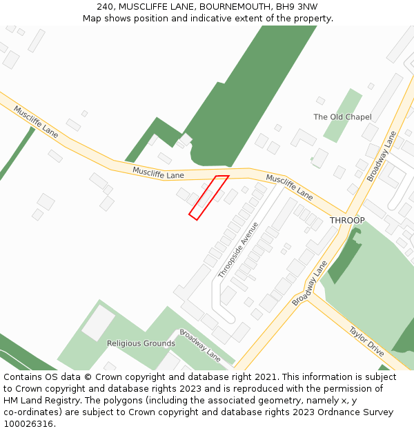 240, MUSCLIFFE LANE, BOURNEMOUTH, BH9 3NW: Location map and indicative extent of plot