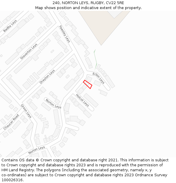 240, NORTON LEYS, RUGBY, CV22 5RE: Location map and indicative extent of plot