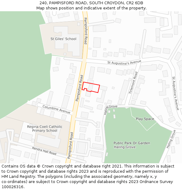 240, PAMPISFORD ROAD, SOUTH CROYDON, CR2 6DB: Location map and indicative extent of plot