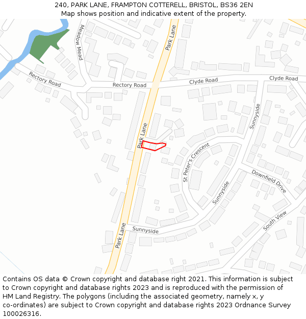 240, PARK LANE, FRAMPTON COTTERELL, BRISTOL, BS36 2EN: Location map and indicative extent of plot