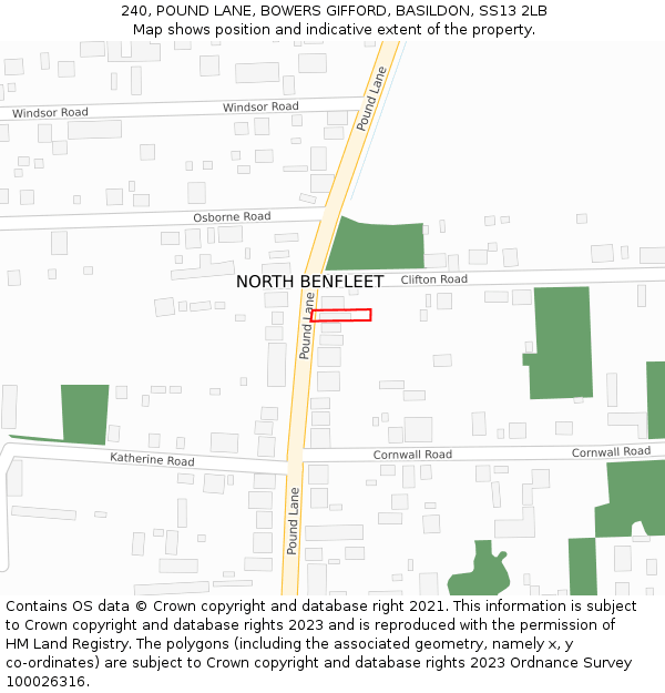 240, POUND LANE, BOWERS GIFFORD, BASILDON, SS13 2LB: Location map and indicative extent of plot