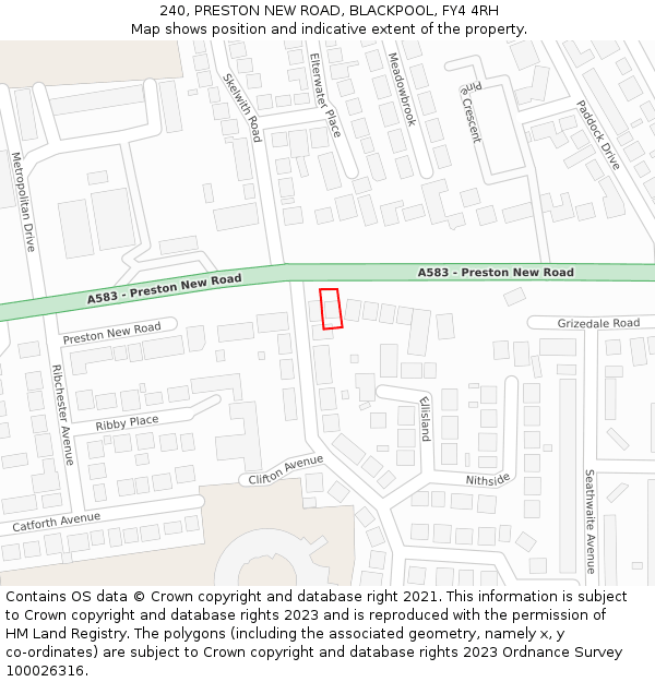 240, PRESTON NEW ROAD, BLACKPOOL, FY4 4RH: Location map and indicative extent of plot