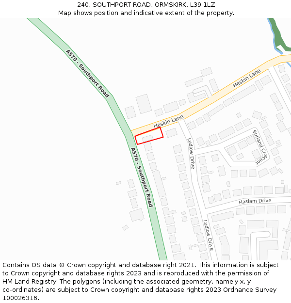 240, SOUTHPORT ROAD, ORMSKIRK, L39 1LZ: Location map and indicative extent of plot