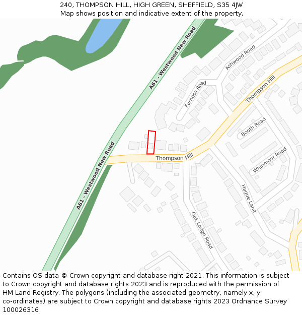 240, THOMPSON HILL, HIGH GREEN, SHEFFIELD, S35 4JW: Location map and indicative extent of plot