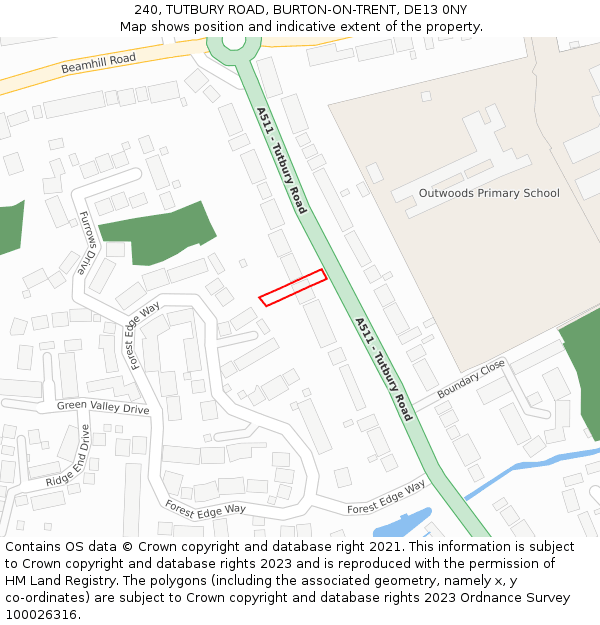 240, TUTBURY ROAD, BURTON-ON-TRENT, DE13 0NY: Location map and indicative extent of plot