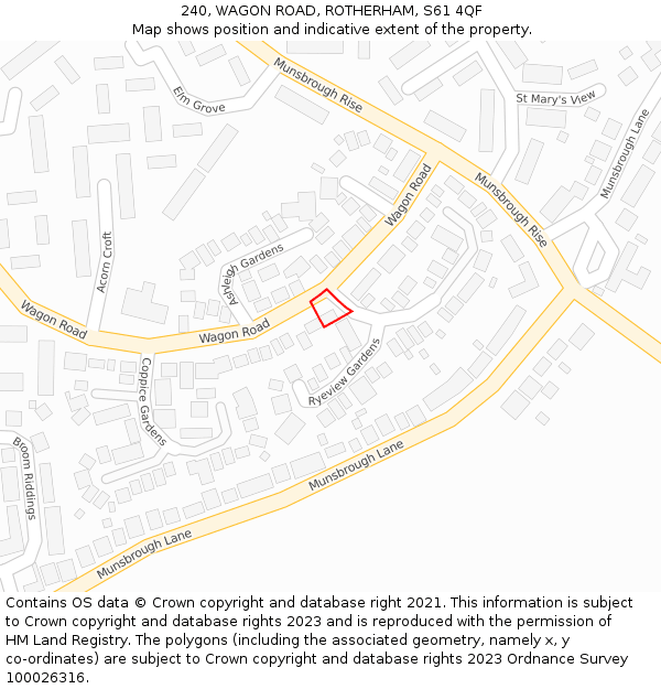 240, WAGON ROAD, ROTHERHAM, S61 4QF: Location map and indicative extent of plot