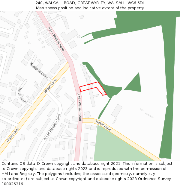 240, WALSALL ROAD, GREAT WYRLEY, WALSALL, WS6 6DL: Location map and indicative extent of plot