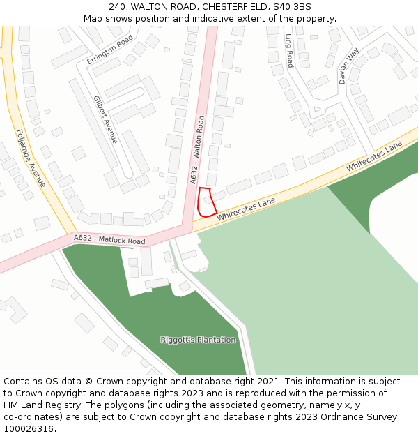 240, WALTON ROAD, CHESTERFIELD, S40 3BS: Location map and indicative extent of plot