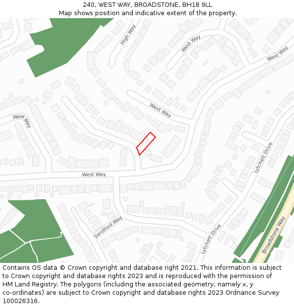 240, WEST WAY, BROADSTONE, BH18 9LL: Location map and indicative extent of plot
