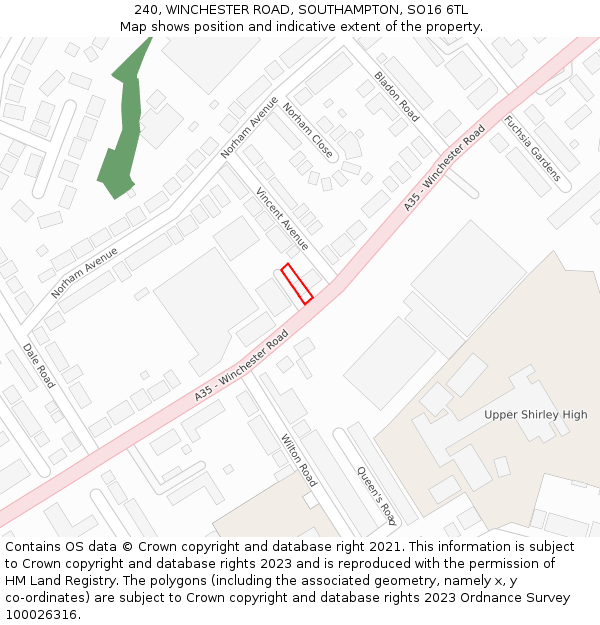 240, WINCHESTER ROAD, SOUTHAMPTON, SO16 6TL: Location map and indicative extent of plot